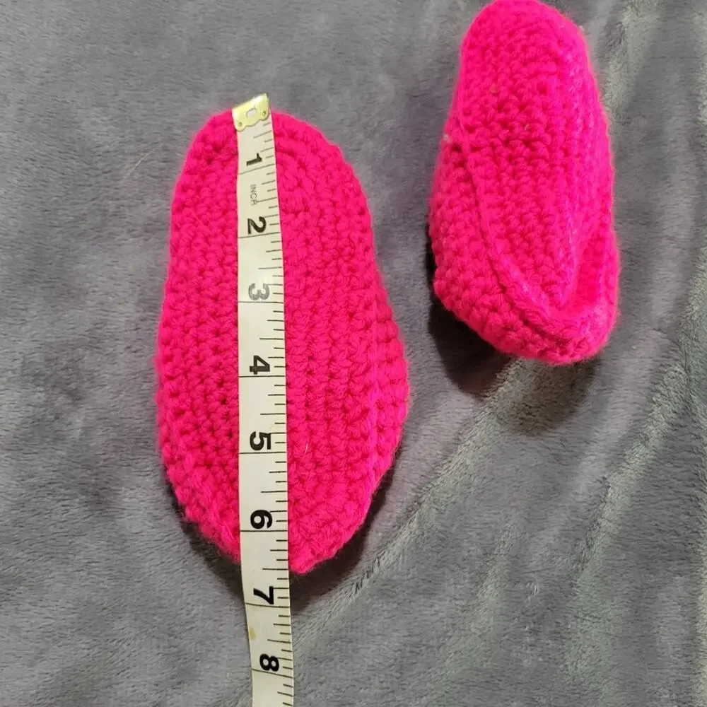 Hand Crochet Baby Slipper Shoes Girls 6/7 Houseshoes Barbie Pink Comfort Stretch